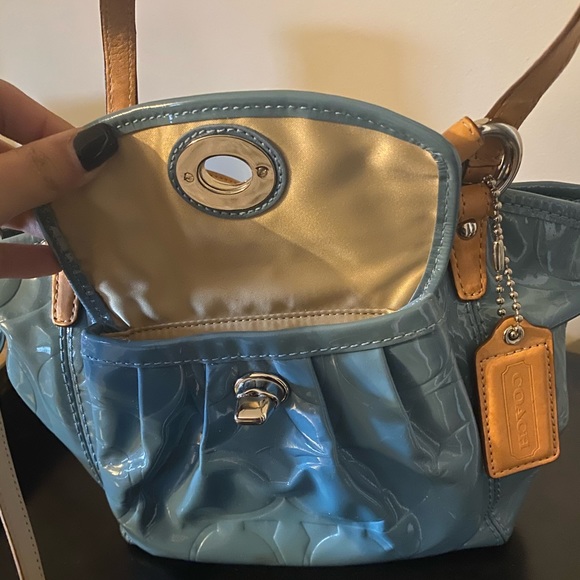Blue Coach Embossed Signature Patent Leather Bag - Picture 3 of 16